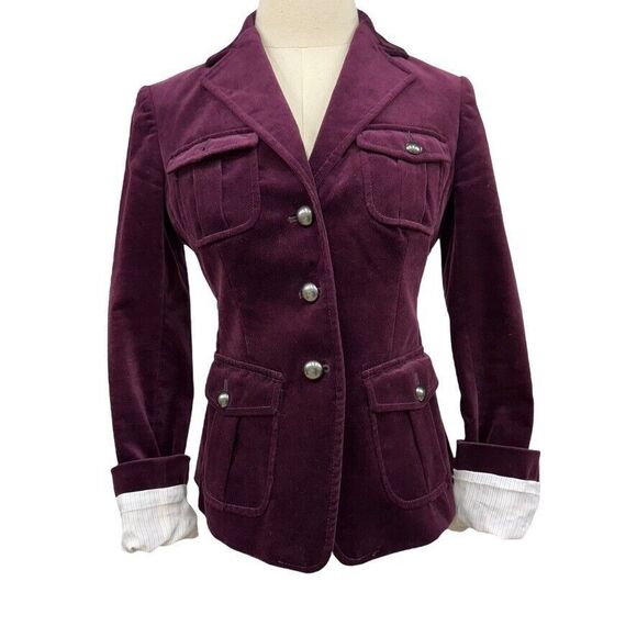 Martin + Osa Deep Purple Burgundy Velvet Fitted Blazer Jacket Size 2 - Picture 2 of 11